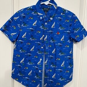 Polo Ralph Lauren Boys Button-Down Shirt | Size 6 | Blue Sailboat Nautical Print